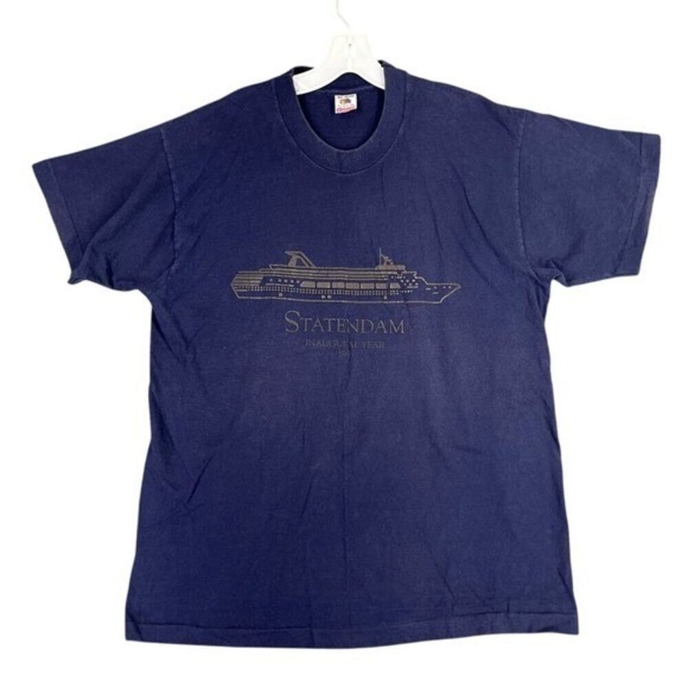 Vintage 90s Fruit of the Loom Statendam T-Shirt Mens XL Blue Single Stitch 1993
